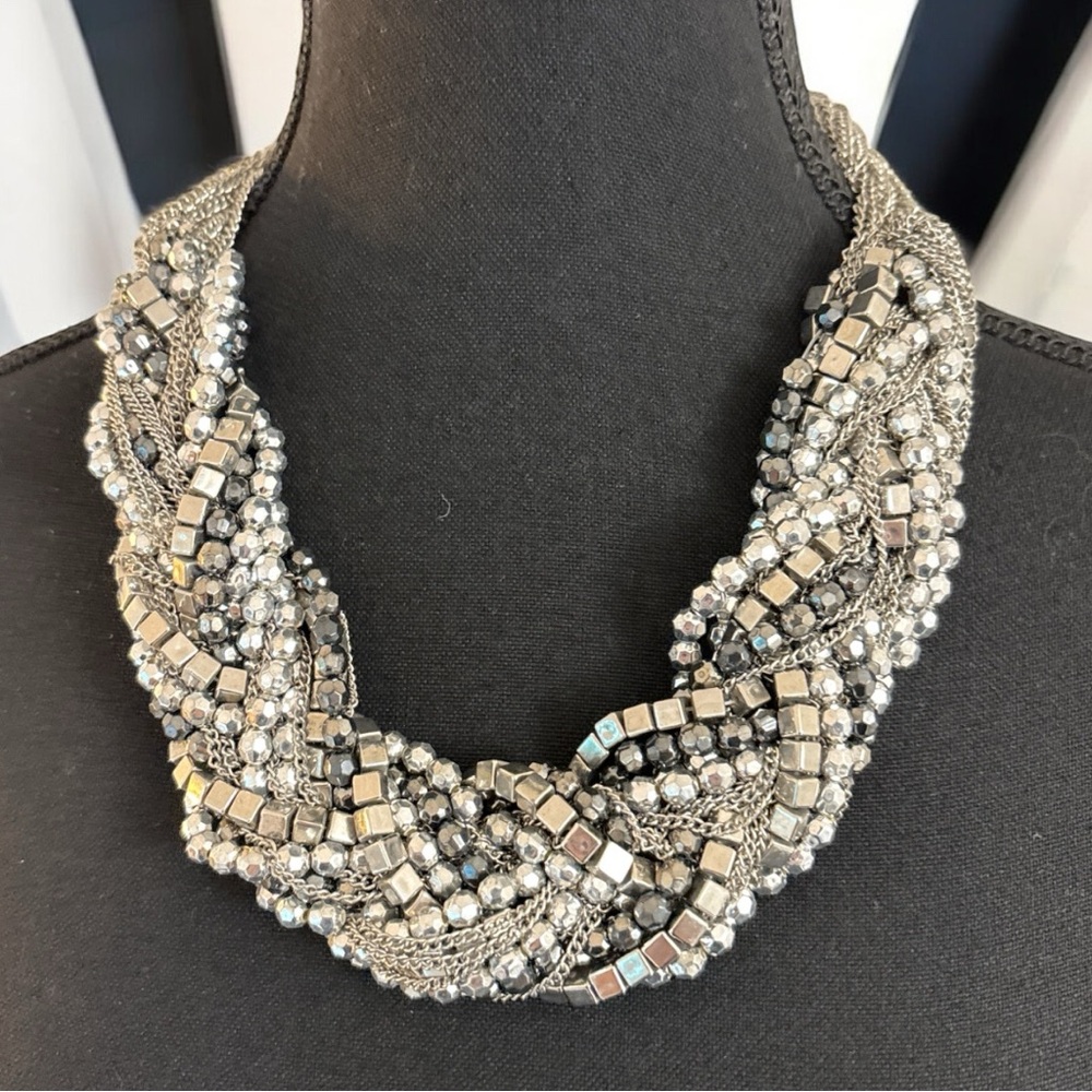 Bebe Vintage Silver Braided Statement Necklace